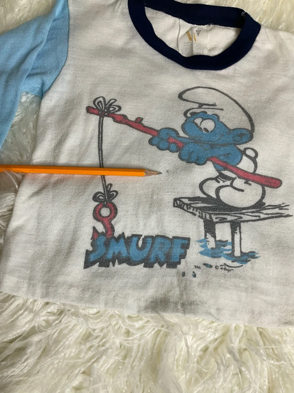 80s Vintage Smurfs Long Sleeve Raglan Pajama Top Size 5